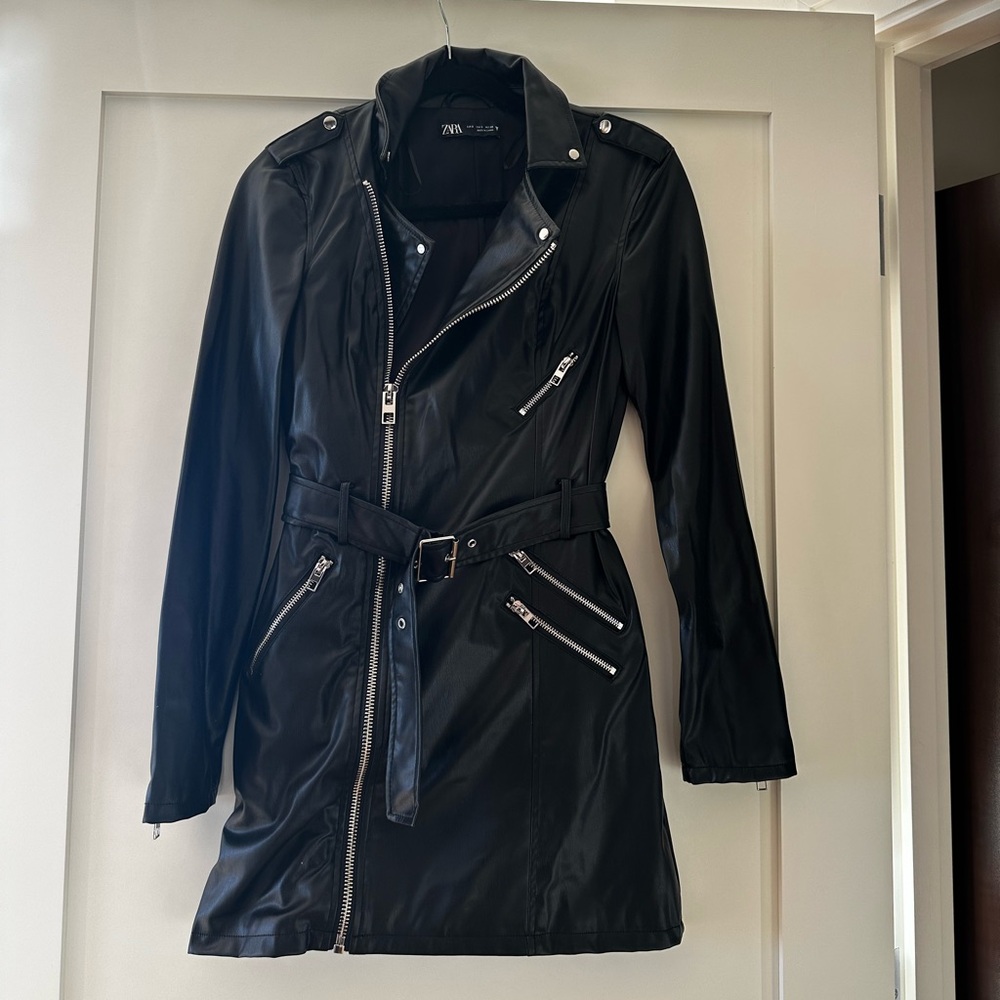 ZARA LONG FAUX LEATHER JACKET